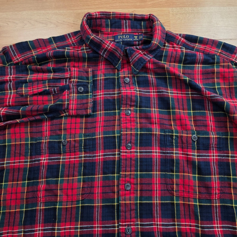 Polo Ralph Lauren Shirt Mens 4XB Flannel Plaid Button Down Red Navy Big & Tall